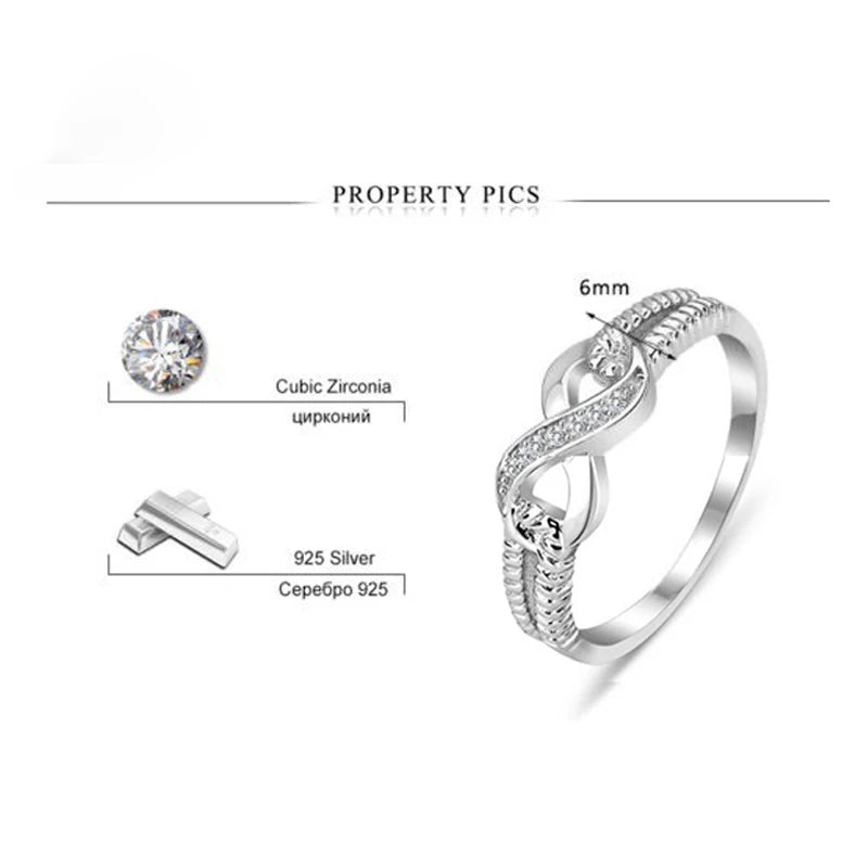 Lucky Letters 8 Shaped Rings For Women Real 925 Sterling Silver Color AAA Cubic Zirconia Eternity Jewelry Female Wedding Gift Qme