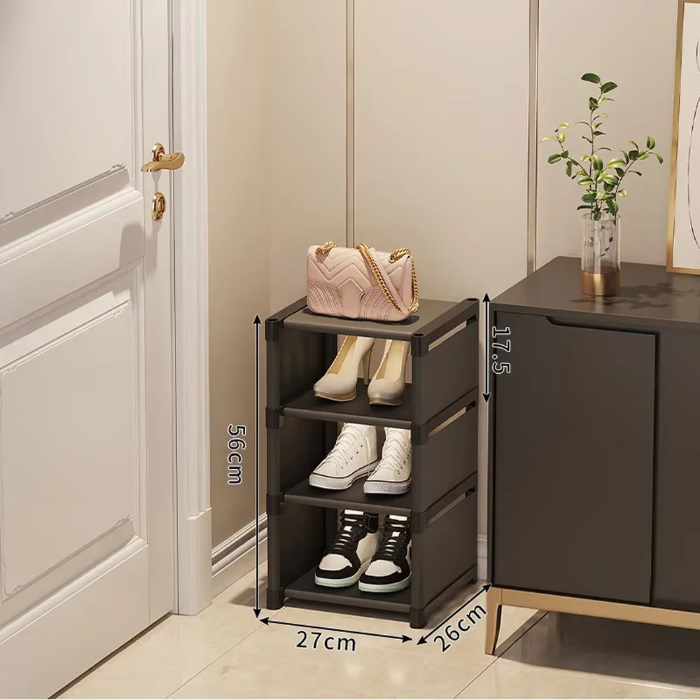 Simple Space Saving Shoe Rack Multi-Layer Shoe Shelf for Entryway & Dorm Room Home Storage Organizer for Slippers & Shoes Qme black 4 layers