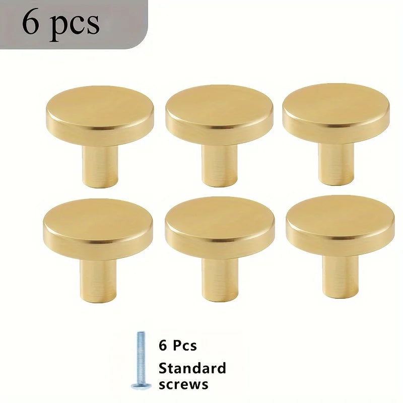 6PCS Metal Circular Cabinet Handles - Suitable for Kitchen, Bathroom, Dressing Table, Bedroom Wardrobe, and Foyer Storage Cabi Qme 6pcs Gold