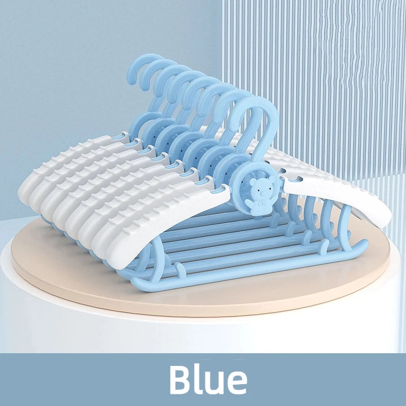 10PCS Baby Clothes Hangers Extendable Anti Slip Children's Clothing Hanger Adjustable Drying Rack For Kids Wardrobe Storage Qme 10Pcs Blue