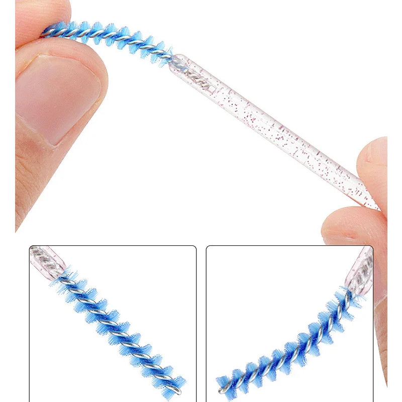 50pcs Spiral Eyelash Brush Disposable Crystal Rod Straight Head Eyelash Brush Makeup Tool Mascara Wand Applicator Extension New Qme