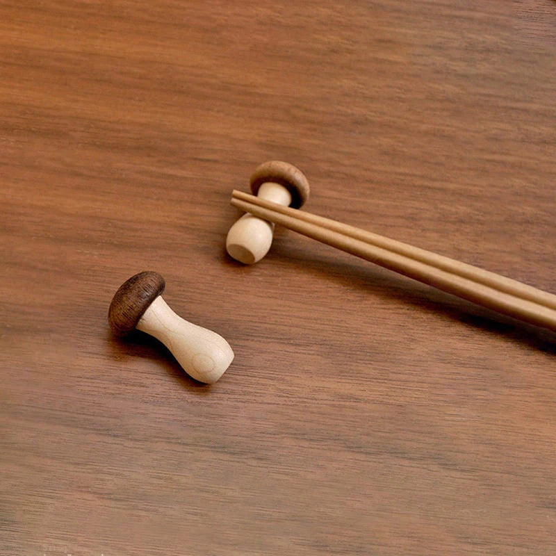 2Pcs Mushroom Wooden Chopsticks Stand Mini Cute Chopsticks Stand Home Decor Kitchen Items. Qme