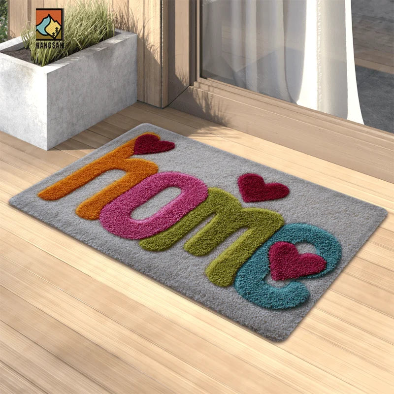 Colorful HOME Letter Heart Shaggy Doormat Soft Absorbent Faux Cashmere Entrance Rug Non Slip Rubber Back Floor Mat Indoor Carpet Qme 1pc 40cmx60cm