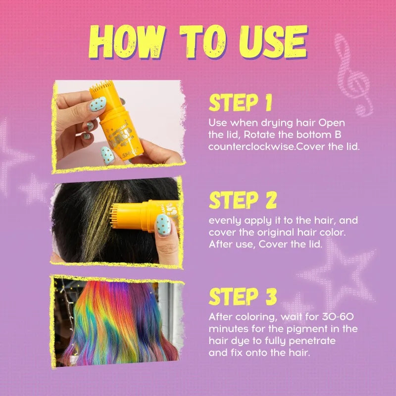 6 Colors Temporary Hair Color Stick, Pearl Shimmer Comb Hair Dye Pen, Washable Waterproof Hair Chalk for Party Cosplay &Festival Qme