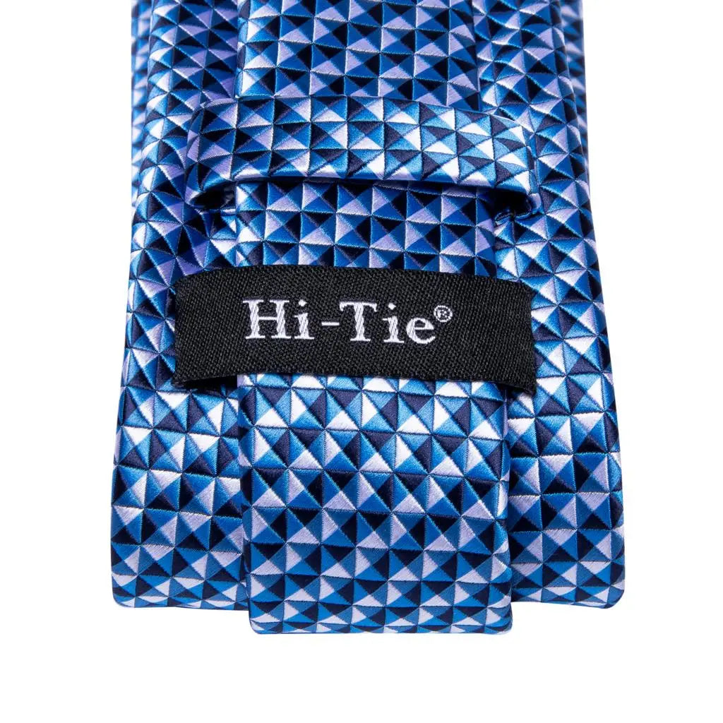 Hi-tie Light Blue Striped Novelty Wedding Tie Men Handky Cufflinks Qme
