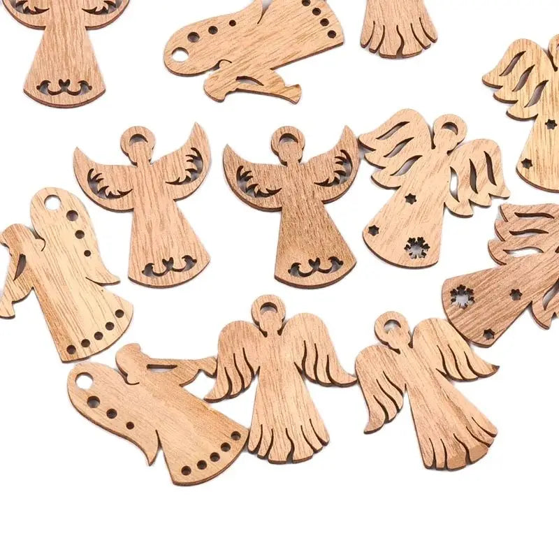 10Pcs 49.5x42.5mm Mixed Angel Pattern Natural Wood Slices Handmade Crafts DIY Hanging Oranments Home Christmas Party Decoration Qme