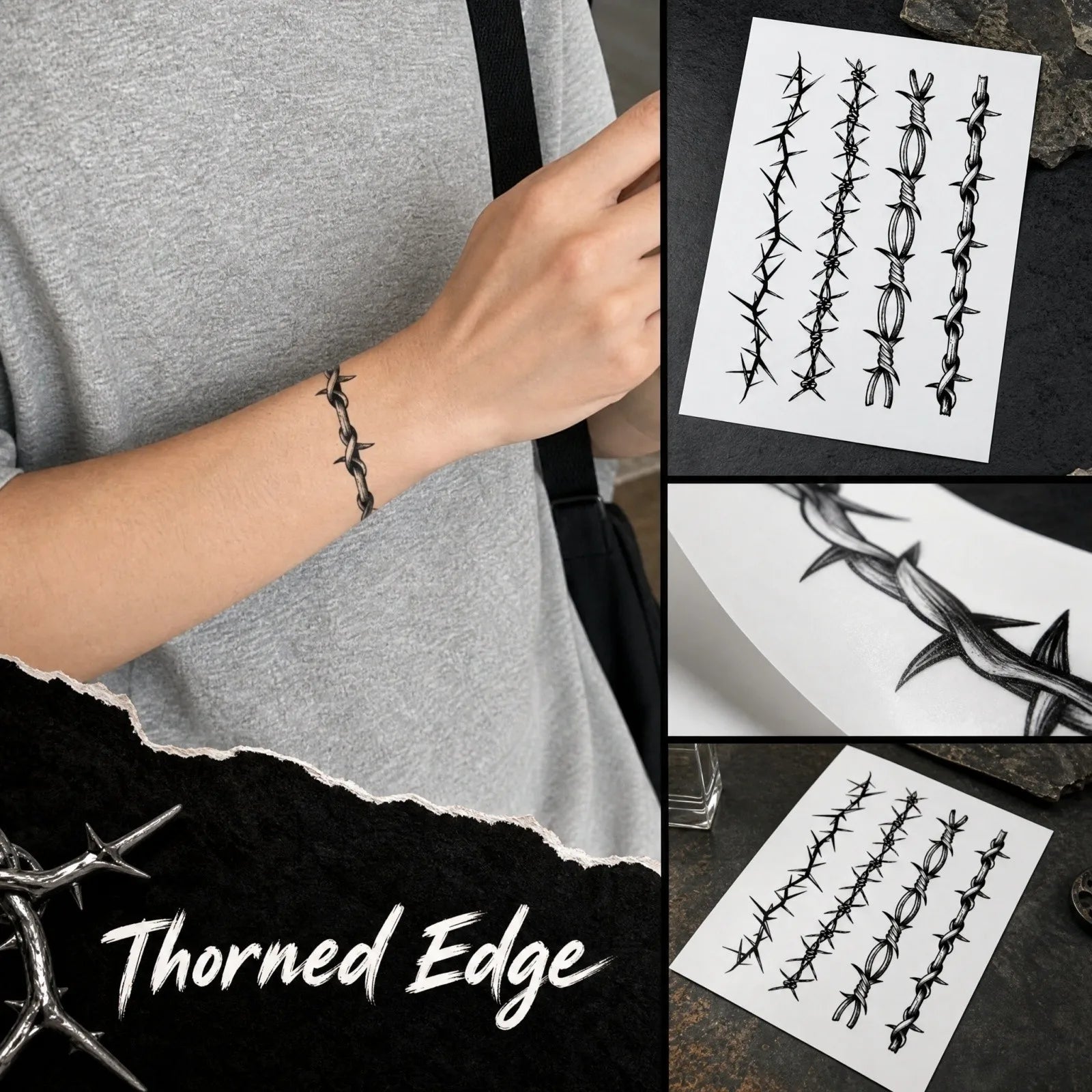 1pc Thorn Armband Waterproof Long-lasting Temporary Tattoo Stylish Semi-permanent Arm Tattoo Sticker Cosplay Effect Products Qme