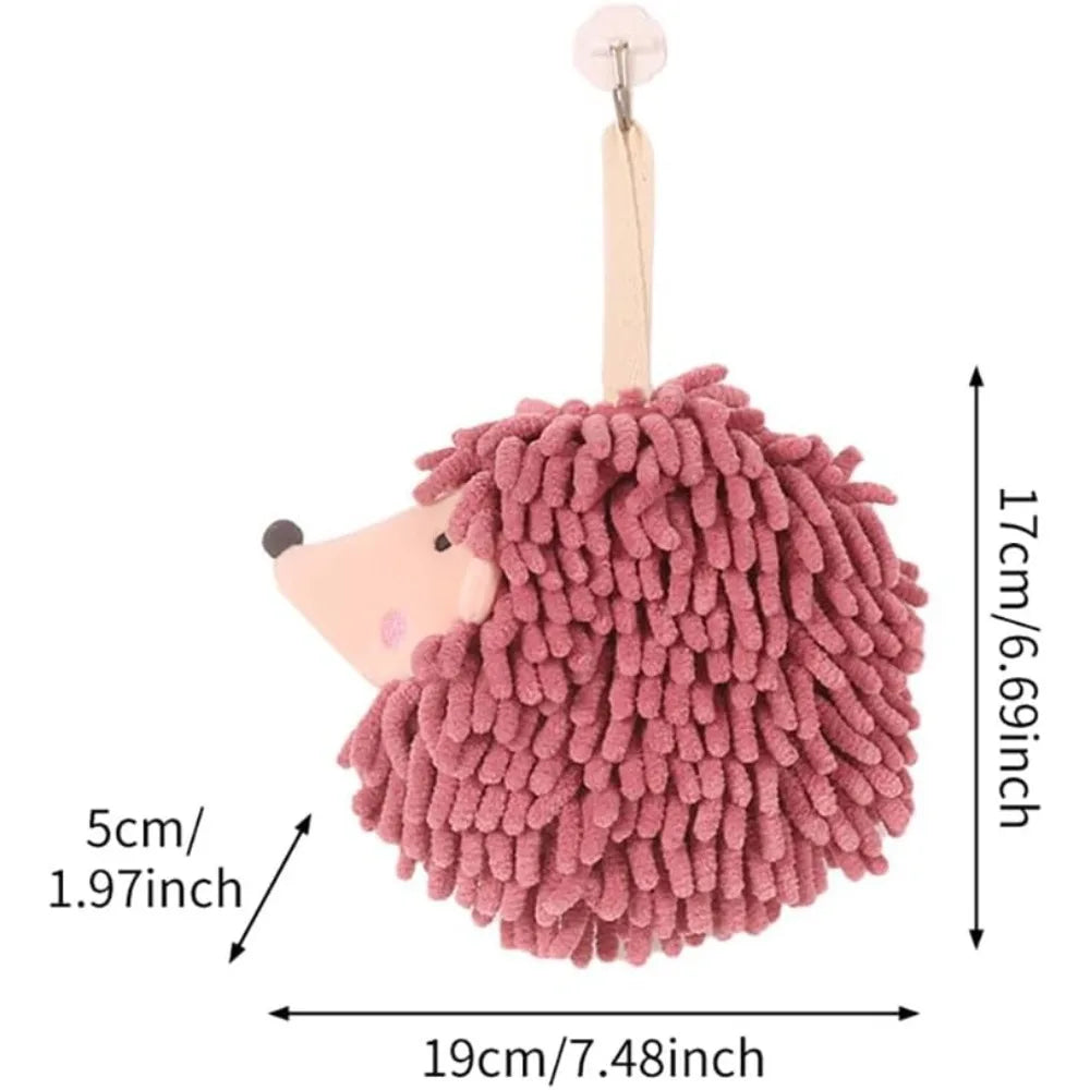 Chenille Fuzzy Ball Hand Towels Hedgehog Cartoon Towels Absorbent Funny Hanging Hand Drying Towel with Loop for Bathroom Kitchen Qme
