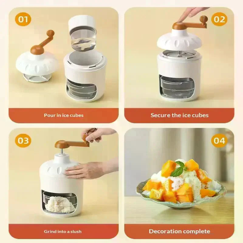 Shaved Ice Machine Small Manual Ice Crusher Home Hand-cranked Machine Making Smoothie Machine Practical Portable Ice Cream Tools Qme