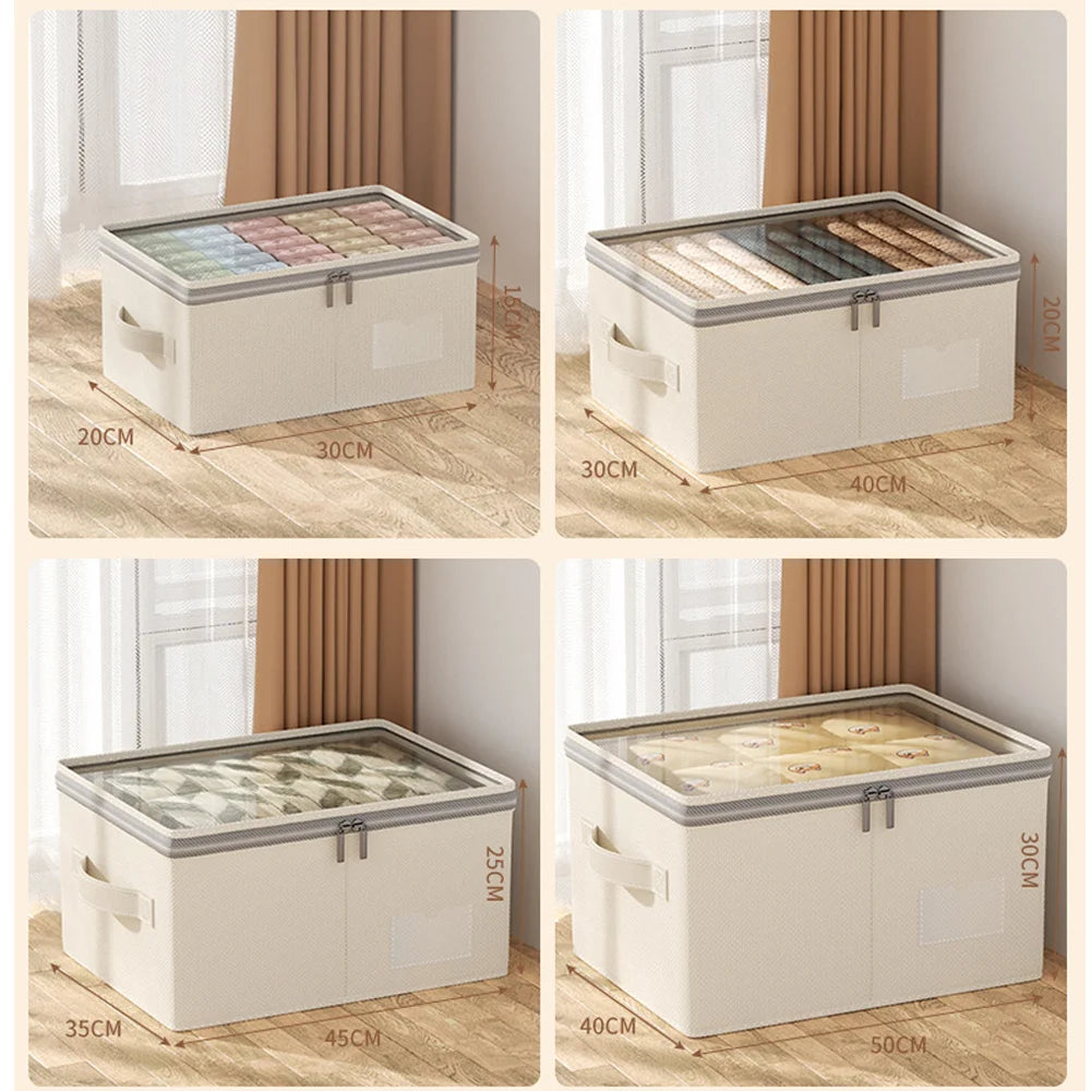 Portable Foldable Cotton Linen Fabric Storage Box Thickened & No Installation Needed for Bedroom Wardrobe Clothes Qme
