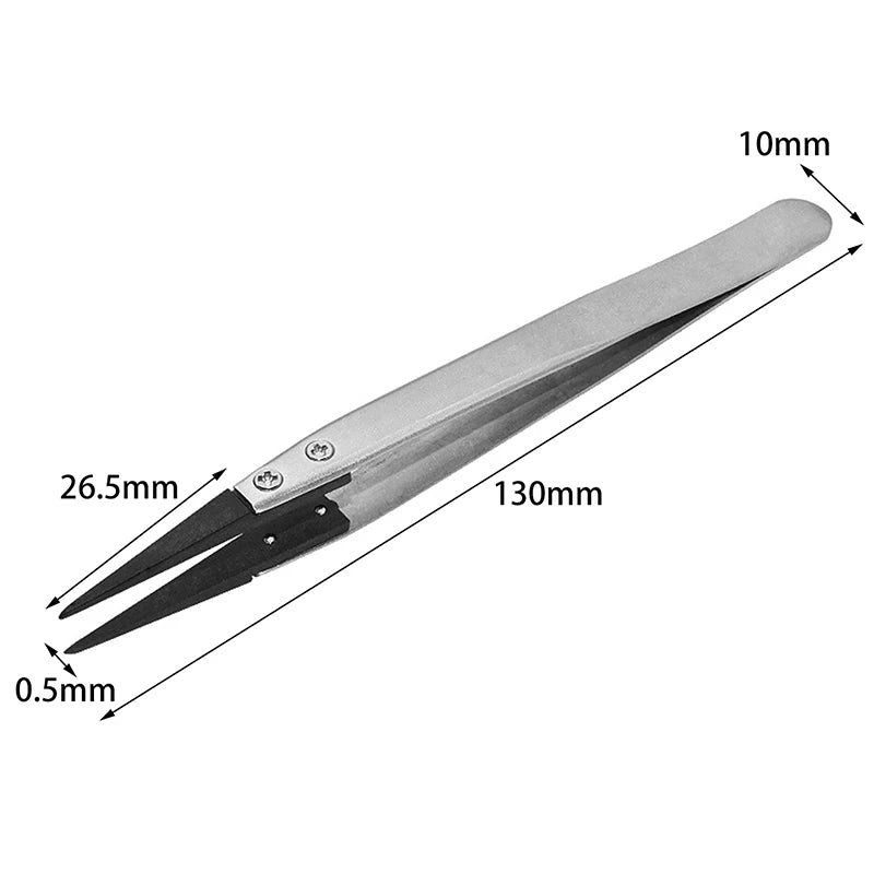 Antistatic Tweezers Plastic Tipped Electrician Curved Flat Qme Black