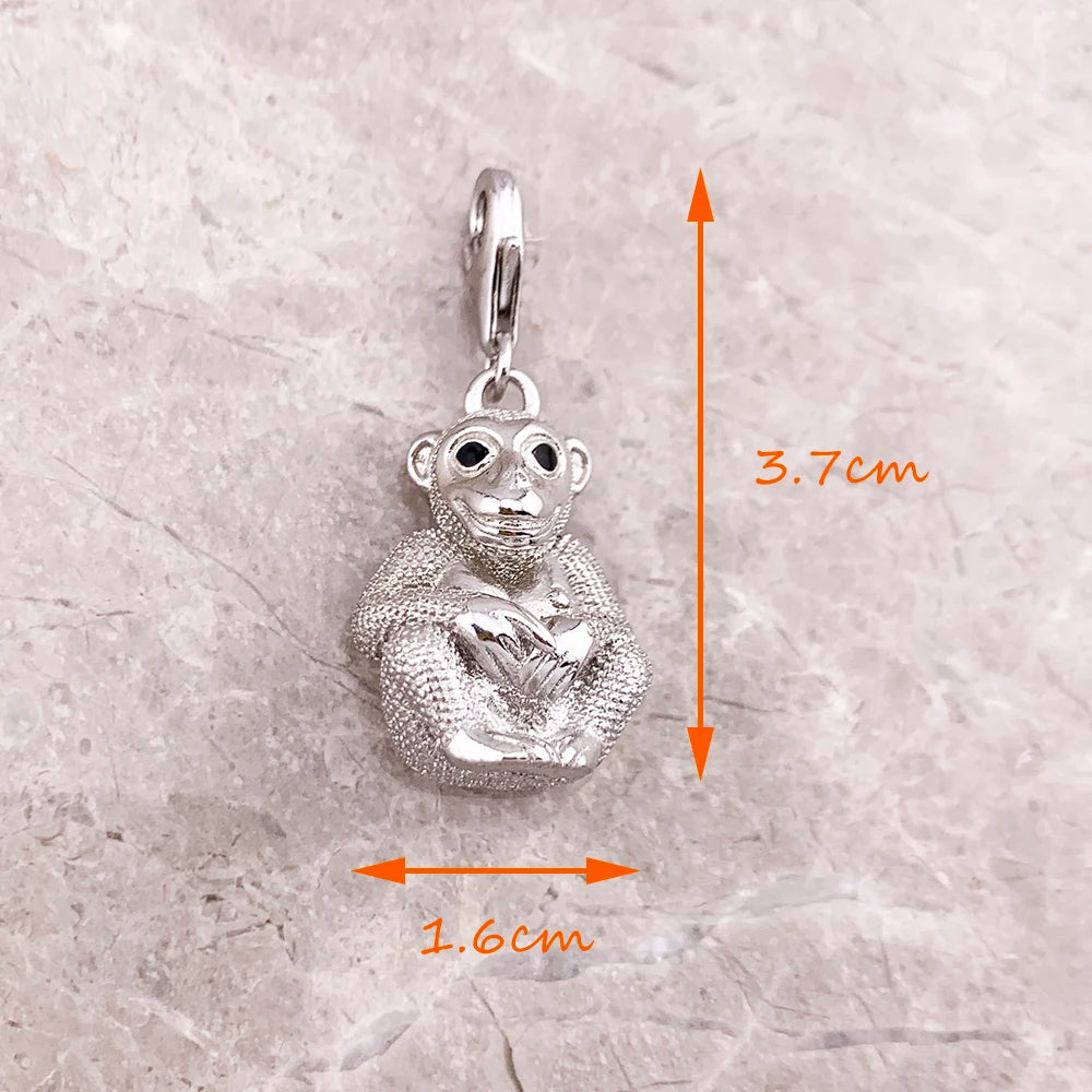 Monkey Charm Pendant Women Men Spring Pure 925 Sterling Silver Cute Jewelry Accessories Party Gift Qme