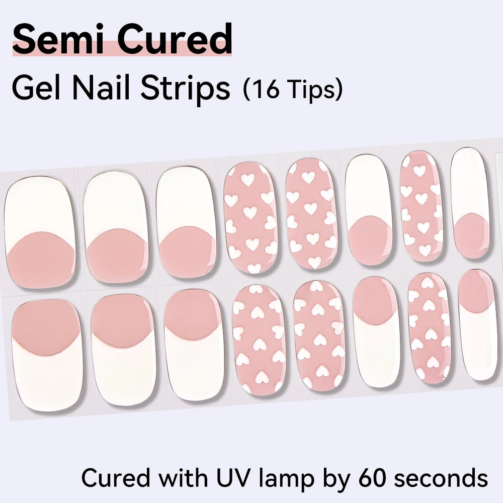 16Tips Cute Cartoon Semi Cured Gel Nail Strips French Cherry Soccer Qme NF250048