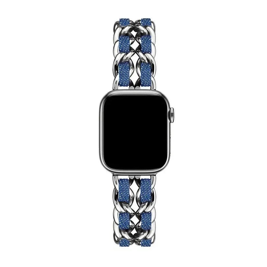 Luxury Metal Denim Strap For Apple Watch Band Ultra 2 1 49mm 41 45mm 38 42mm 44 40mm Bracelet For iWatch 9 8 7 SE 6 5 4 3 Women Qme Silver-LU 42mm 44mm 45mm 49mm