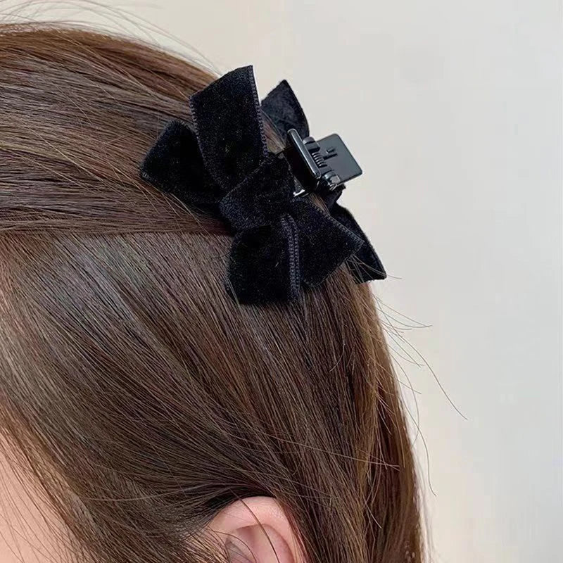 Star Same Black Velvet Bow Trumpet Side Bangs Hairpin Female Summer Qme