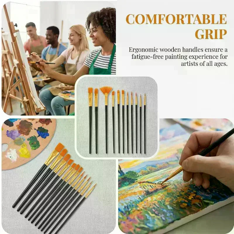Nylon Bristle Brush Flat Brushes Watercolor Oil Paint Artists Amateur Qme