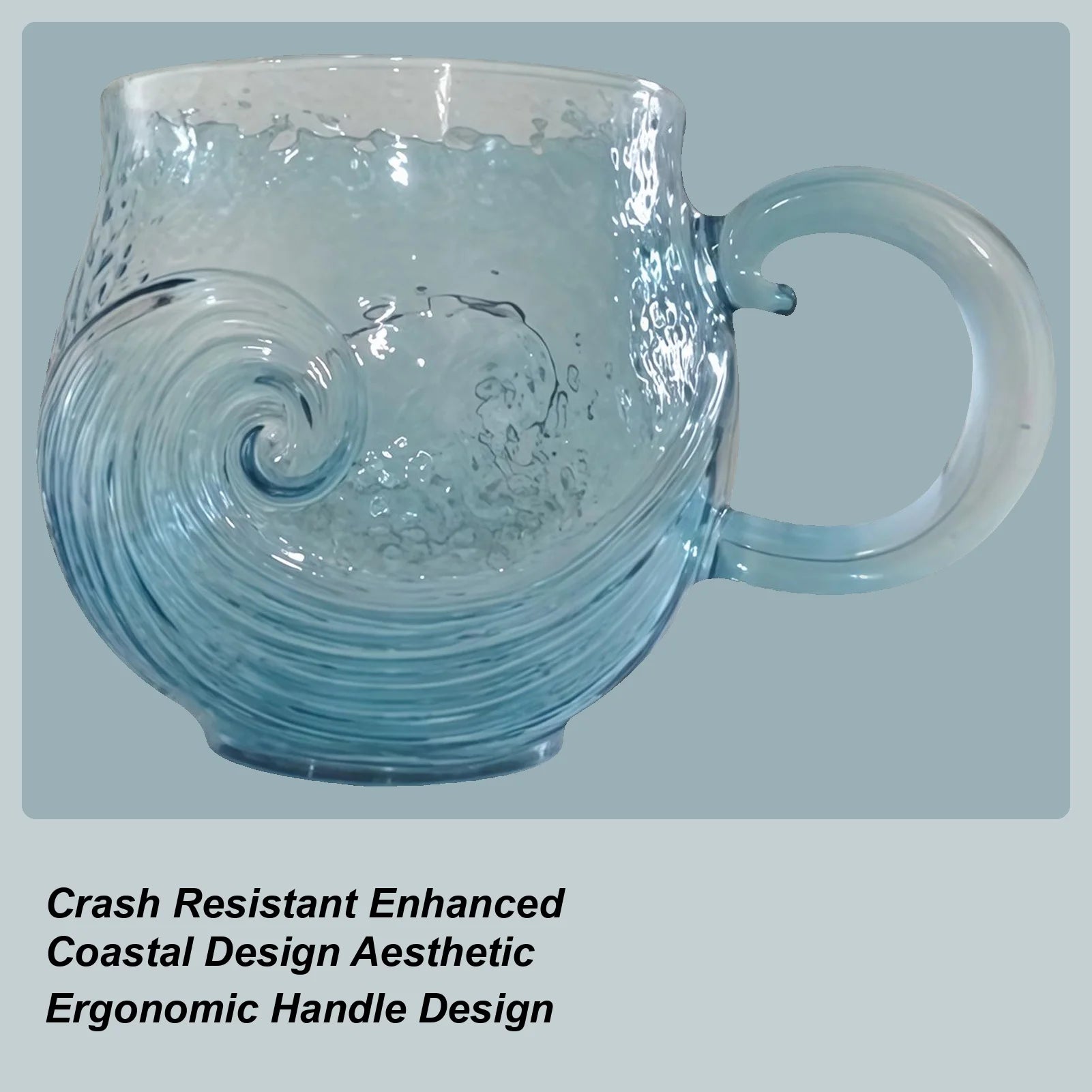 Glass Mugs Handles Safe Reusable Drinkware Blue Water Cup Novelty Tea Qme