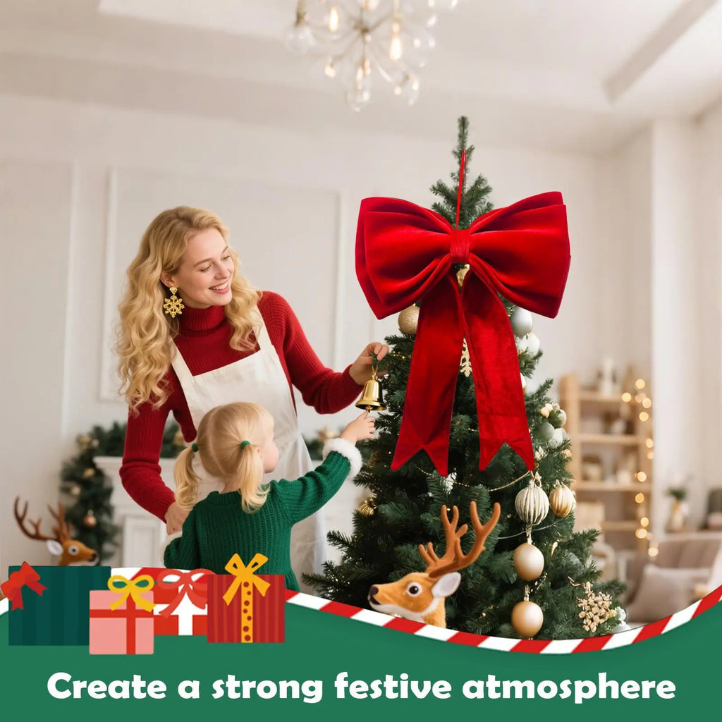 Velvet Christmas Bows 19x25 Inch Holiday Decor Hangable Holiday Decorations for Front Door Office Wreath Staircase Window Sill Qme