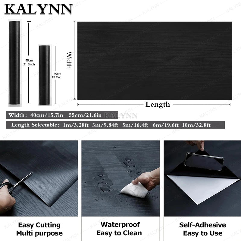 Black Wood Contact Paper Peel Stick Self-adhesive Wallpaper Qme