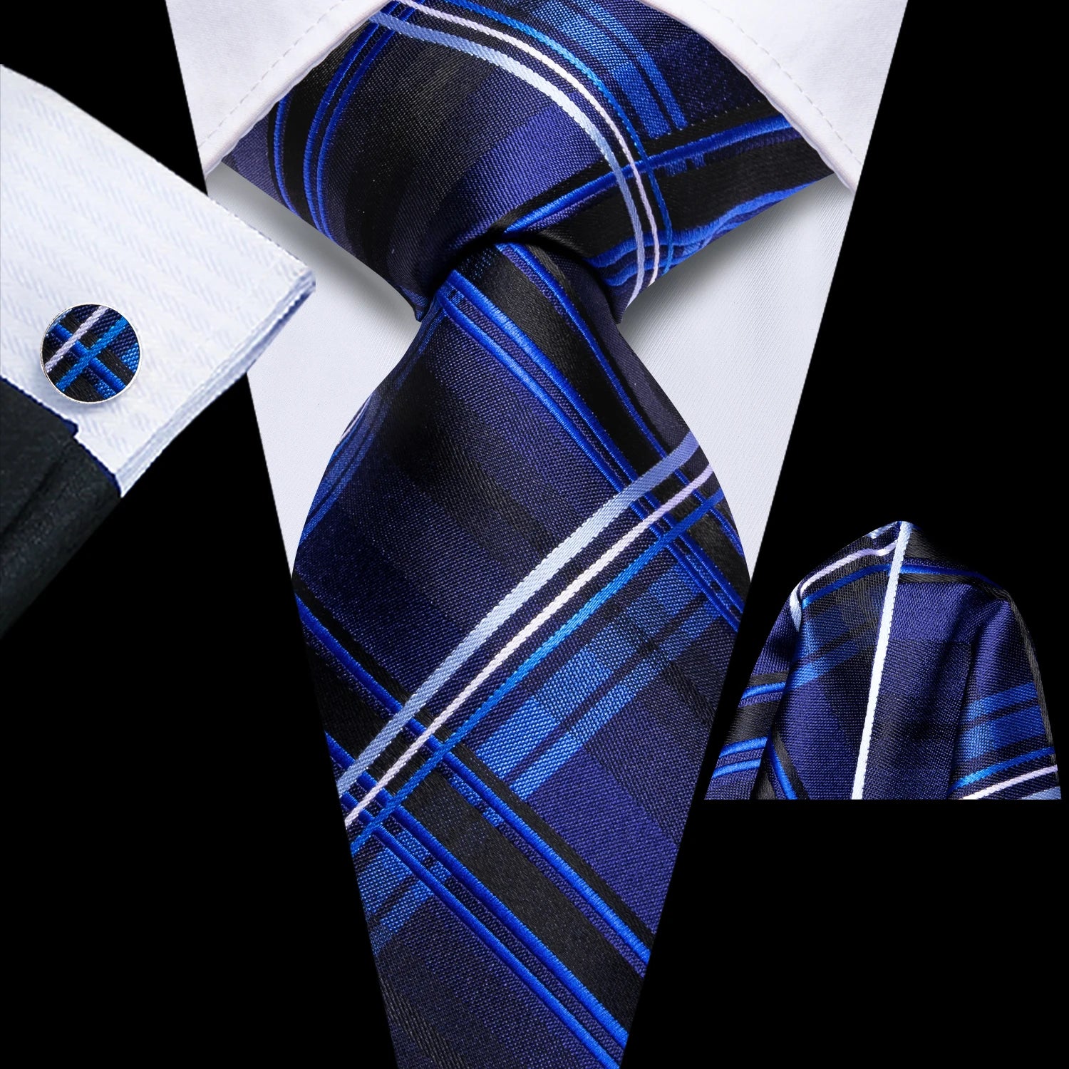 Hi-tie Men Pink Green Necktie Handkerchief Cufflinks Tuxedo Accessory Qme HT-N-0193