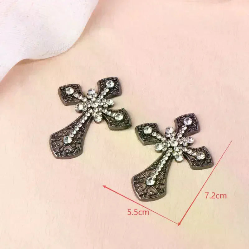 2/10Pcs Vintage Cross Crystal Center Flatback Rhinestone Decorative Accessories For Diy Brooch Craft Making Qme