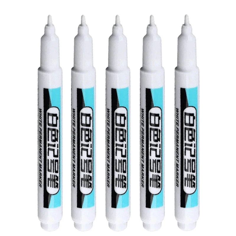 1/10/20Pcs White Permanent Paint Marker Pens 0.7/1.0/2.5mm Tip Waterproof for Glass Stone Metal Plastic Leather DIY Art Craft Qme 5Pcs-1.0 mm