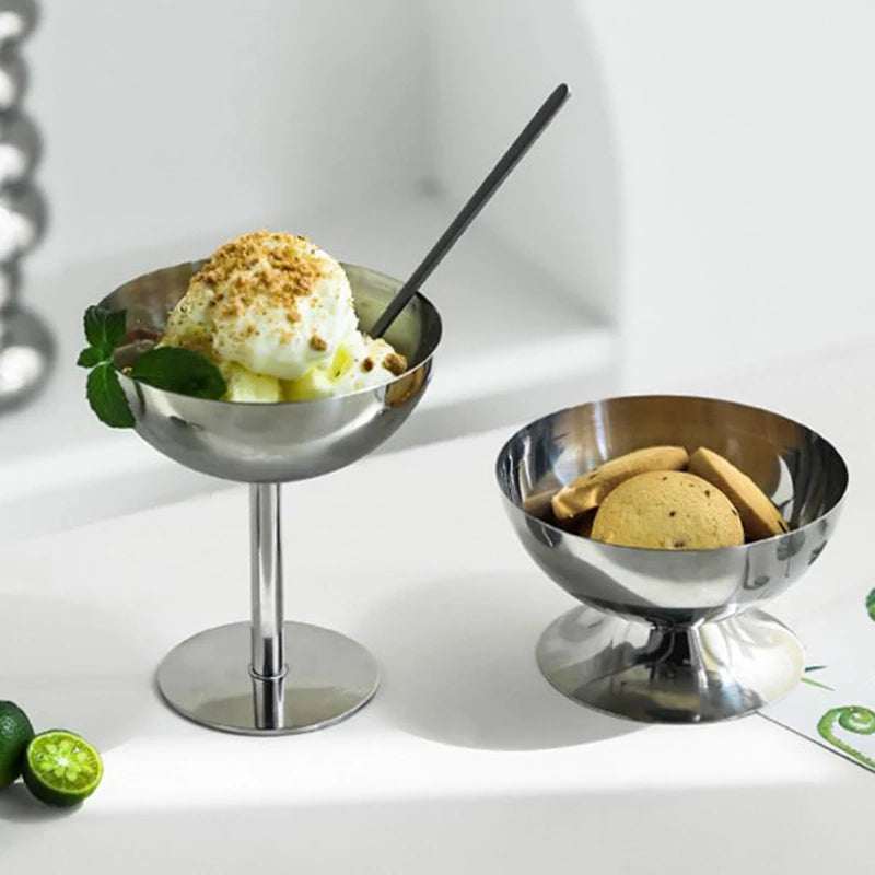Stainless Steel Goblet Cup Durable Ice Cream Dessert Salad Bowl Fruit Qme