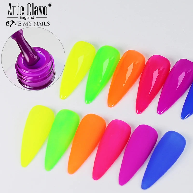 Arte Clavo Neon Rainbow Colors Gel Nail Polish Semi Permanent Art UV Qme
