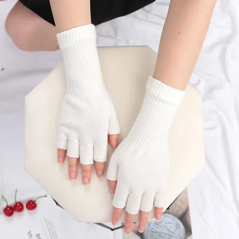 Long Gloves Black Fingerless Knitted Gloves for Men Women Warm Stretch Elastic Fashion Winter Outdoor Mitten Cycling Accessories Qme WHITE one size
