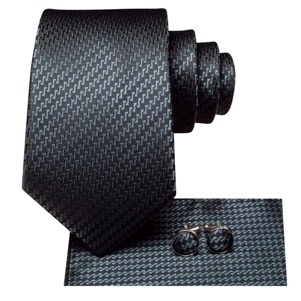 Hi-tie Smoke Grey Tie Men Elegant Mens Necktie Pocket Square Cufflink Qme