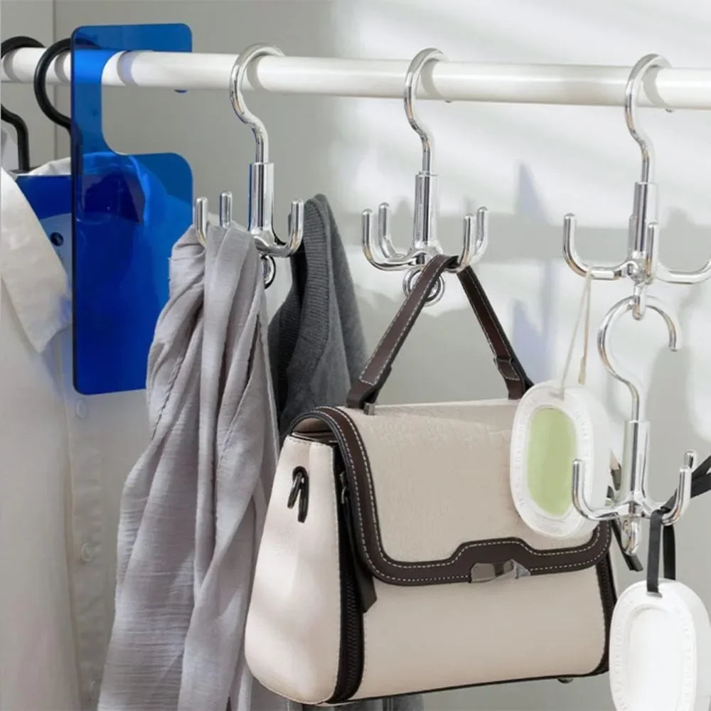 1/2/3Pcs Multifunctional Rotating Clothes Hook Punch Free 4-Claw 360° Rotating Scarf Hanging Storage Hooks for Wardrobe Storage Qme