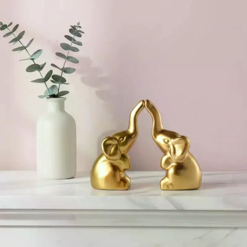 1 Pair Small Animal Statue Elephant Figurine Home Decor Mini Gold Qme