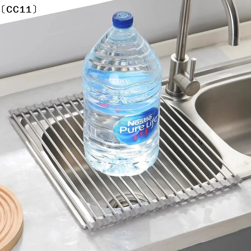 Rollable Foldable Stainless Steel Sink Drying Rack Kitchen Qme