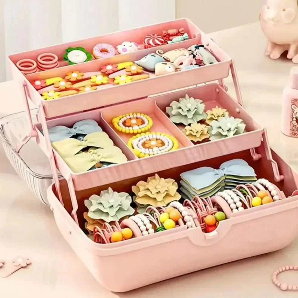 Cute Bowknot Multi-layer Hairpin Storage Box Girls Jewellery Box Children's Hair Accessories Storage Box Toy Storage Box Qme
