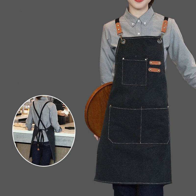 Household Canvas Apron Oil-proof Can Wipe Hands Kitchen Cooking Men Qme