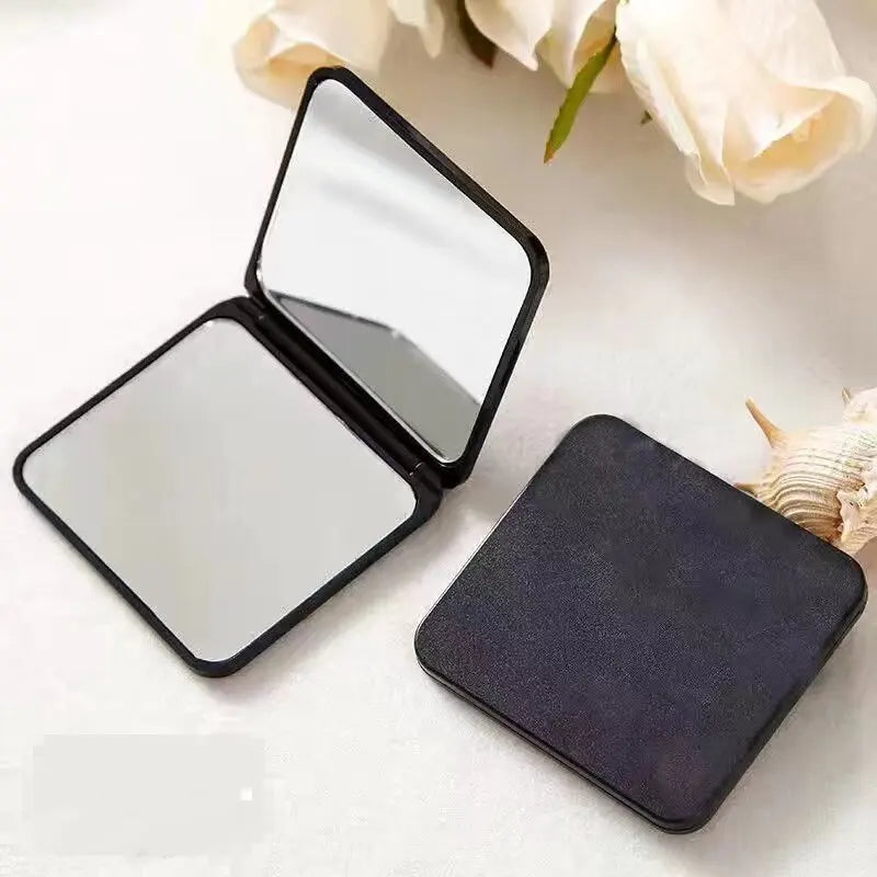 2-Face Makeup Mirror Square Portable Cute Girl's Hand Mini Pocket Qme Black China Mainland