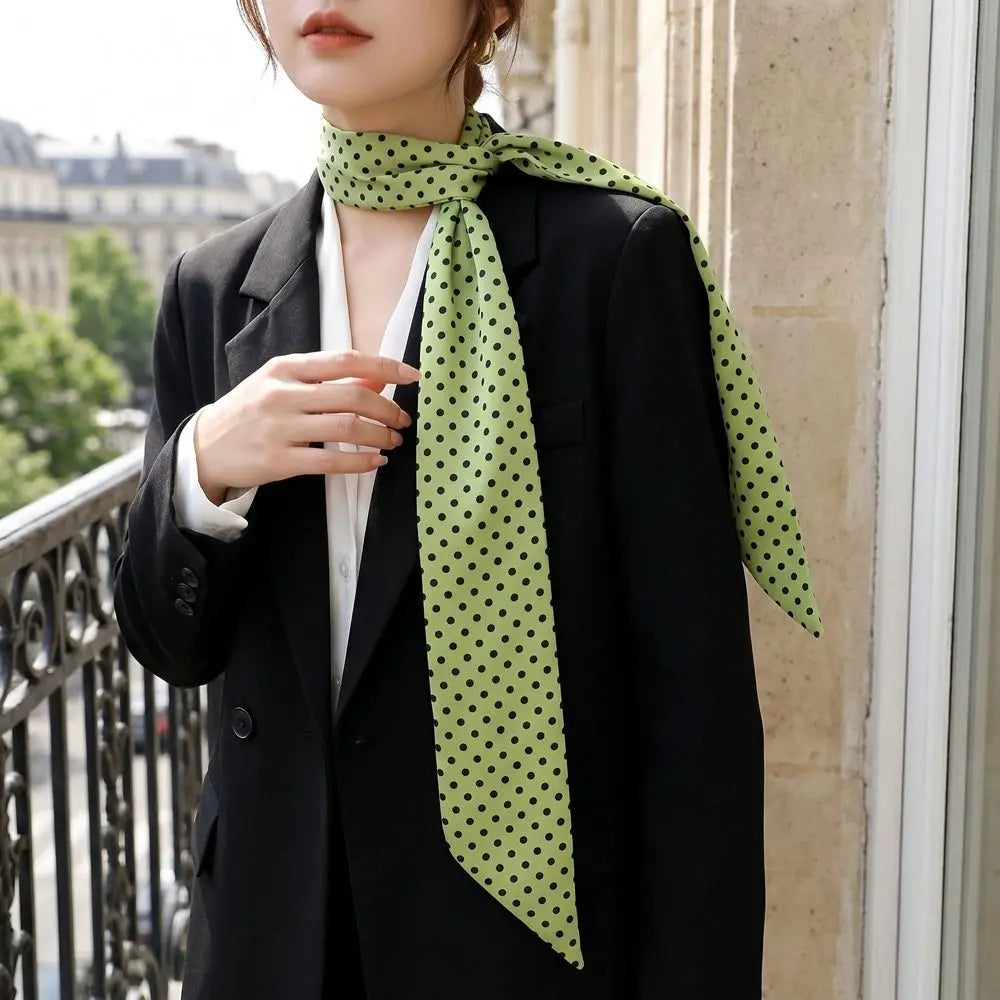 Retro Bow Ties Long Silk Scarf Ice Cream Printed Plaid Hair Band Qme