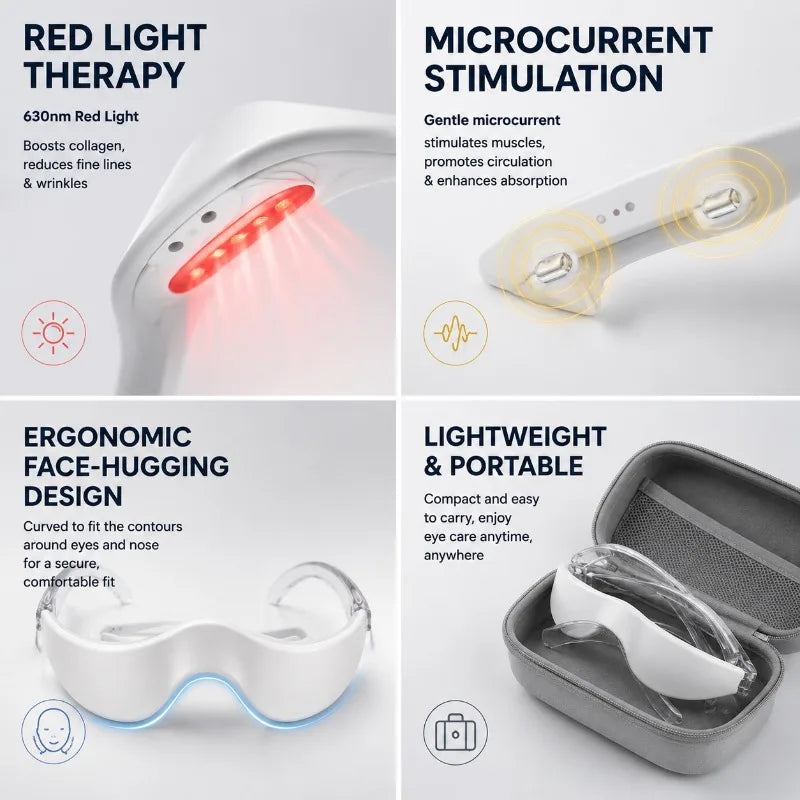 Red Light Microcurrent Eye Massager Target Dark Circles Puffiness Qme