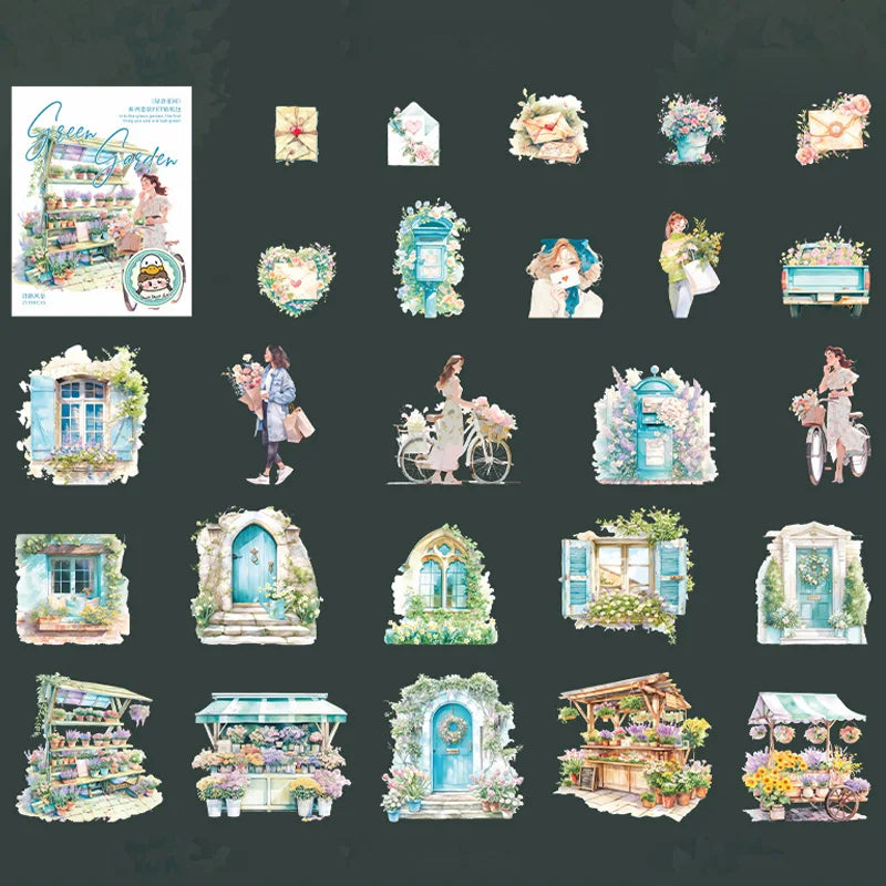 Sticker Pack 25 Sheets/Bag Green Garden Fashion Girl Scrapbook Stationery DIY Journal Phone Case Notebook Decoration Qme 3