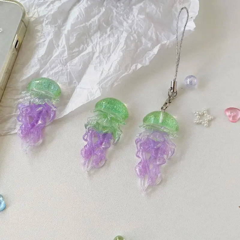 Creative Jelly Color Jellyfish Charm Keychain Y2K Beaded Pendant Phone Chain Car Hanging Decoration Bag Pendants Ornament Gifts Qme A8