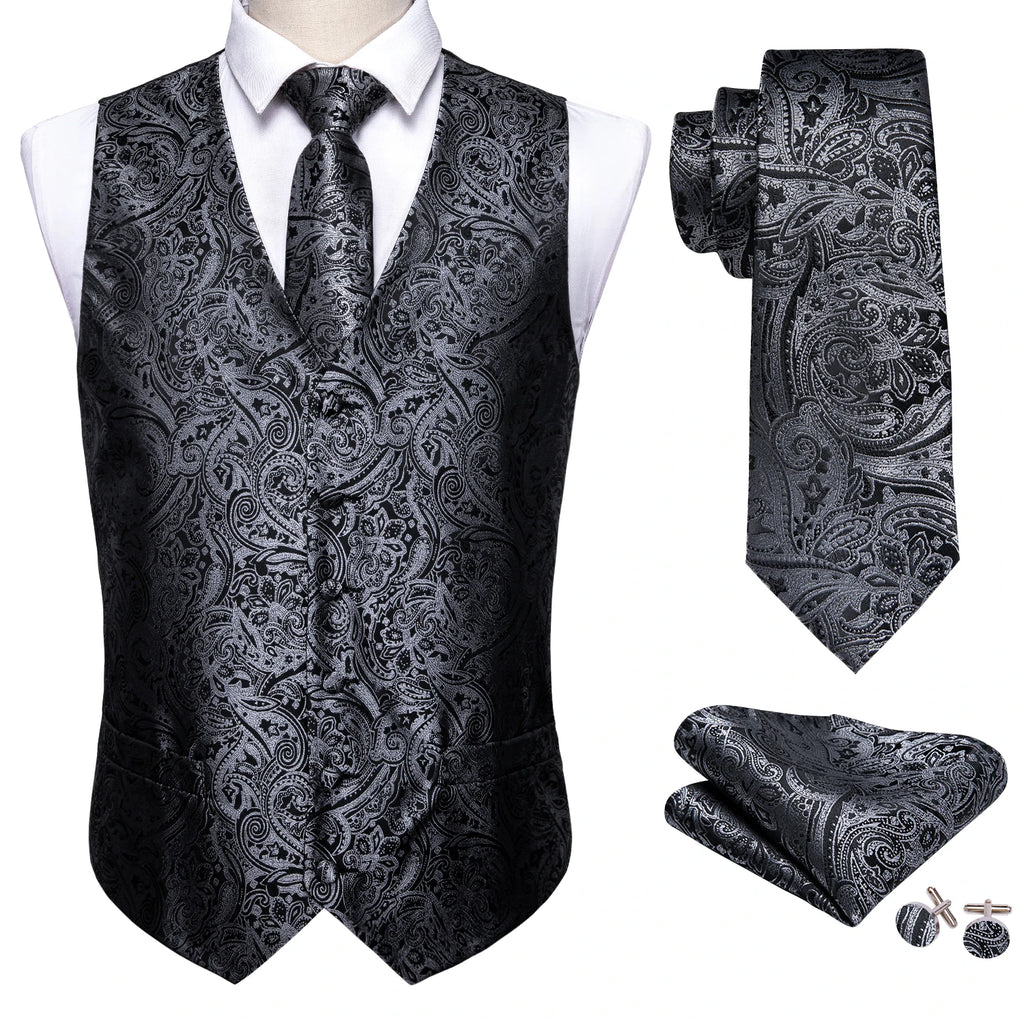 Men's Paisley Floral Vest Includes Matching Tie Cufflinks Weddings Qme