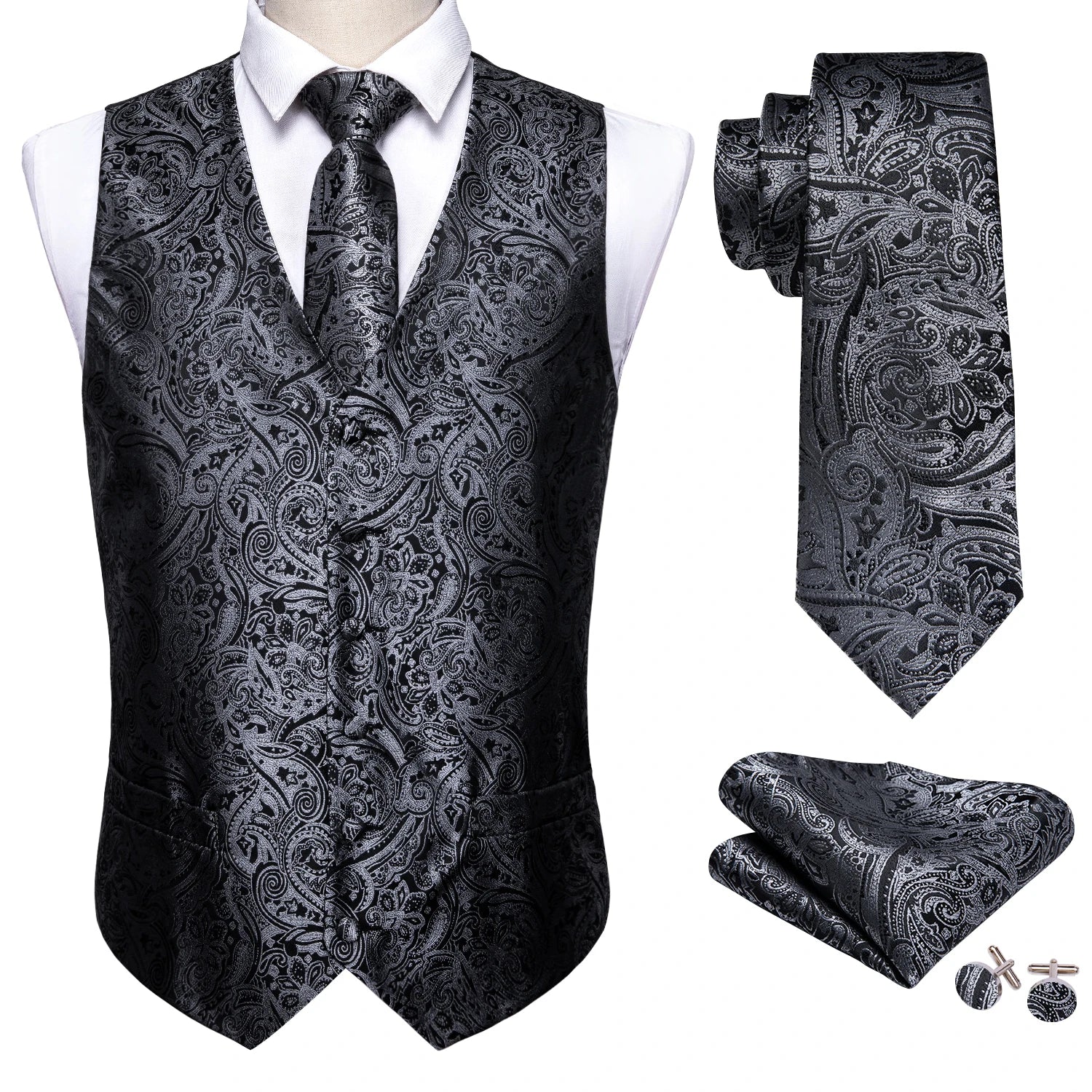 Men's Paisley Floral Vest Includes Matching Tie Cufflinks Weddings Qme