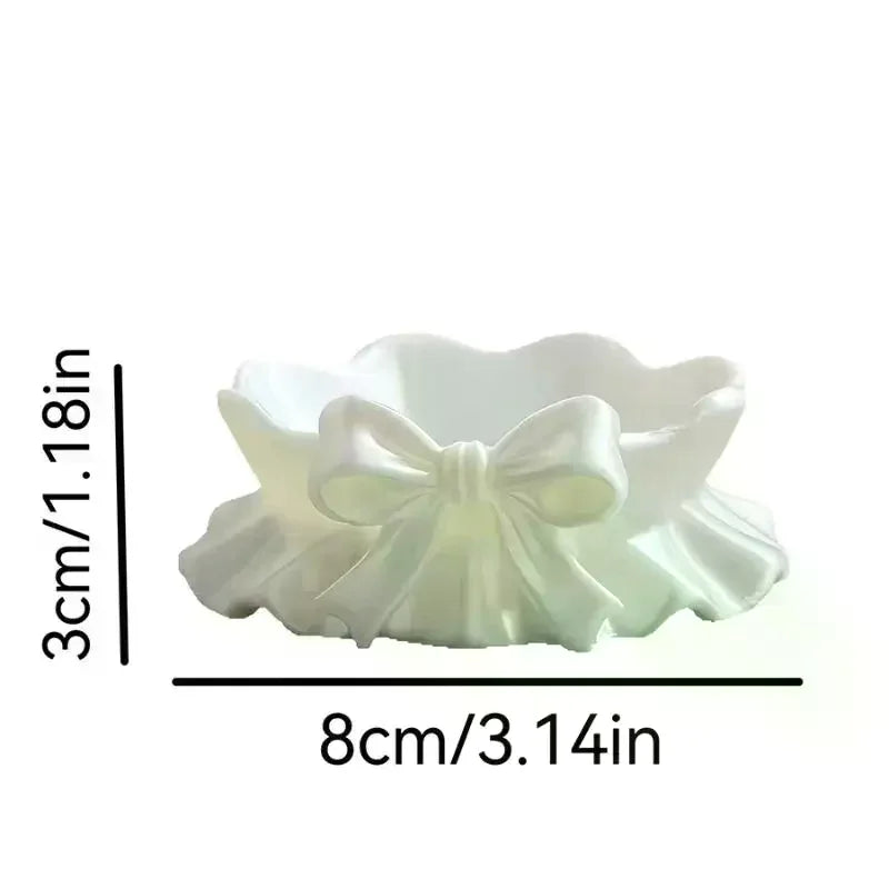 3D Printed White Bow Storage Tray, Girly Cute Jewelry Organizer Dish Home Vanity Table Decor Qme