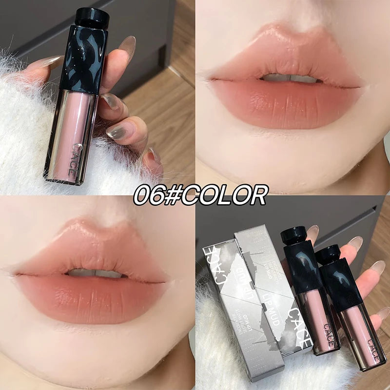 CACE 6 Colors Mist Velvet Nude Liquid Lipstick Waterproof Long Lasting Lipgloss Non-stick Cup Sexy Red Lip Tint Stain Cosmetics Qme 06