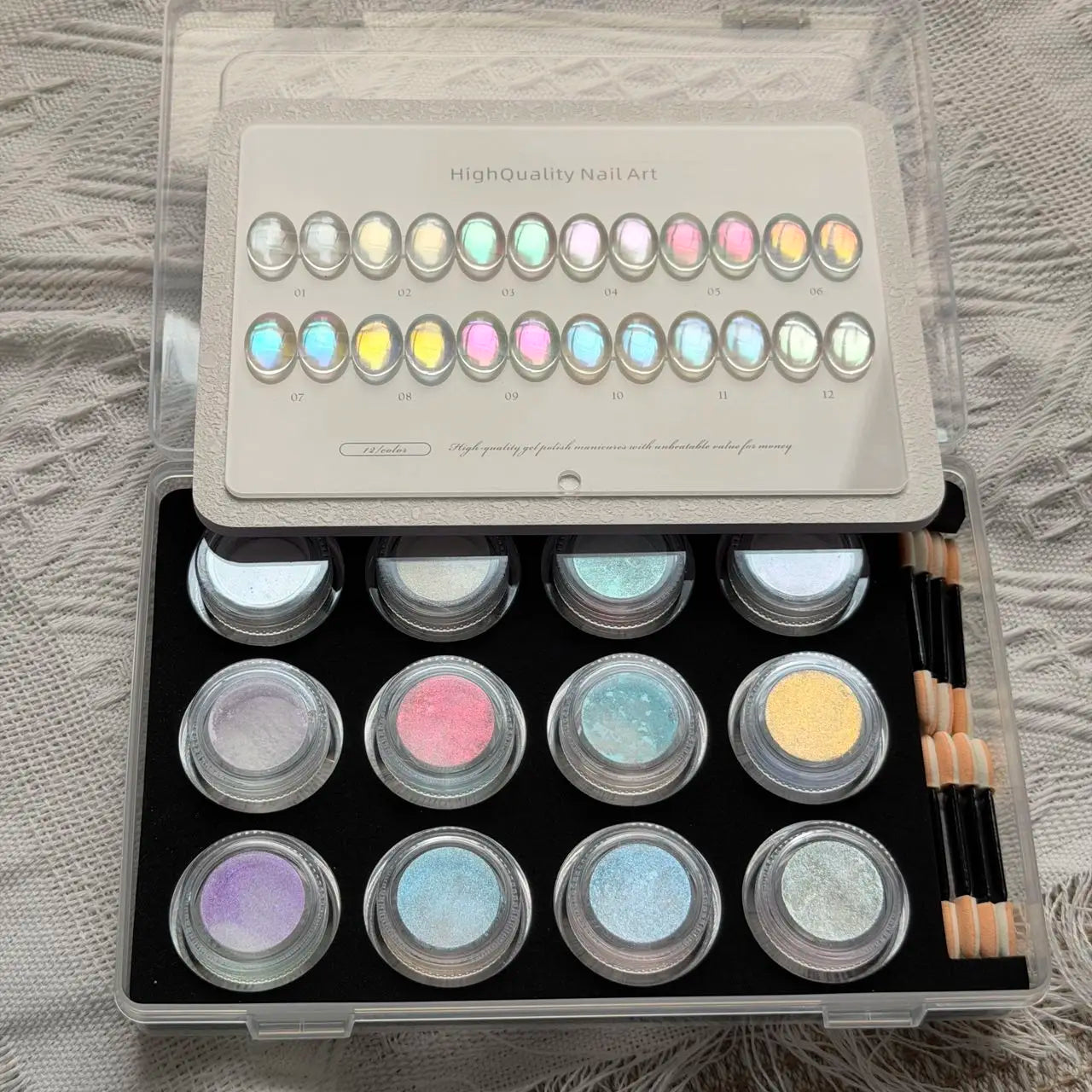 12 Colors Aurora Mirror Nail Powder Chrome Pearl Pigment Dust Ultra Qme