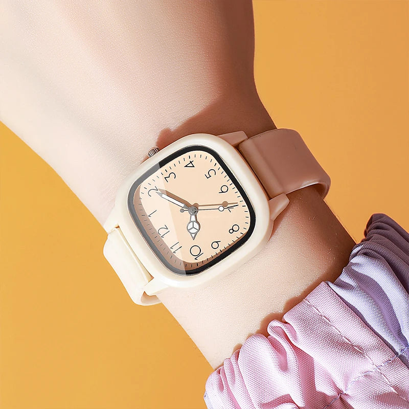 Candy Color Square Women Watch Casual Silicone Band Quartz Wristwatch 10 Colors Fashion Ladies Sports Clock Reloj Mujer No Box Qme