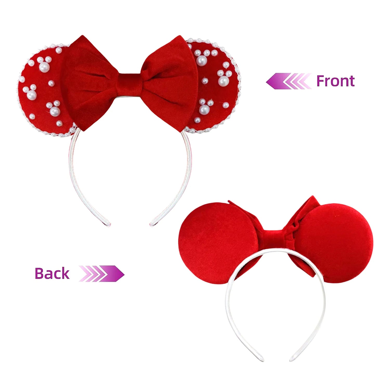 White Pearls Mickey Ears Hair Accessories for Girls Solid Color Soft Cotton Bow Headbands Women Minnie Mouse Hair Accessorie Qme