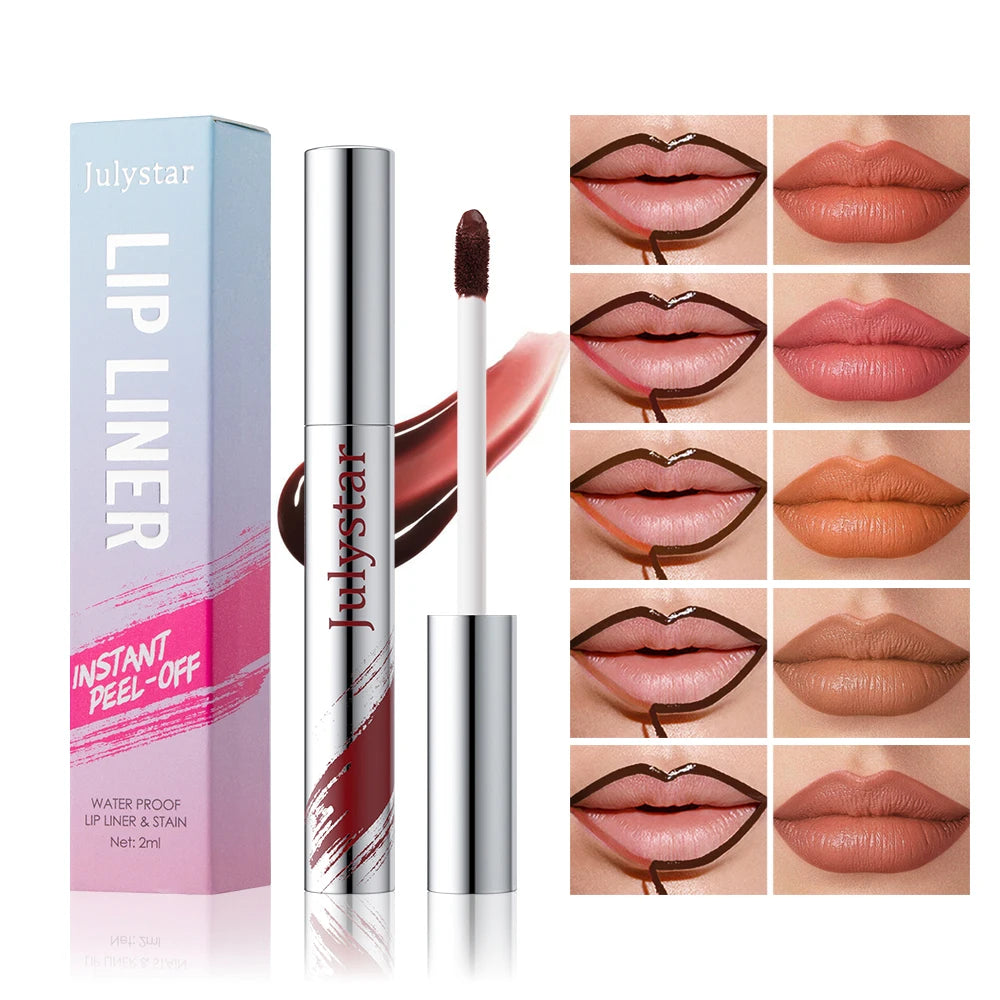 5 Color Liquid Peel-off Lip Liner Stain Waterproof Pink Brown Lip Contouring Tattoo Pigment Transfer Resistant Lip Gloss Tint Qme