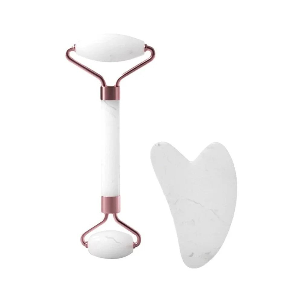 Facial Massage Roller With Gua Sha Stone Multifunctional Massager For Body Eye Acupoint Relief Anti-Aging Daily Skin Care Tools Qme WHITE No plug
