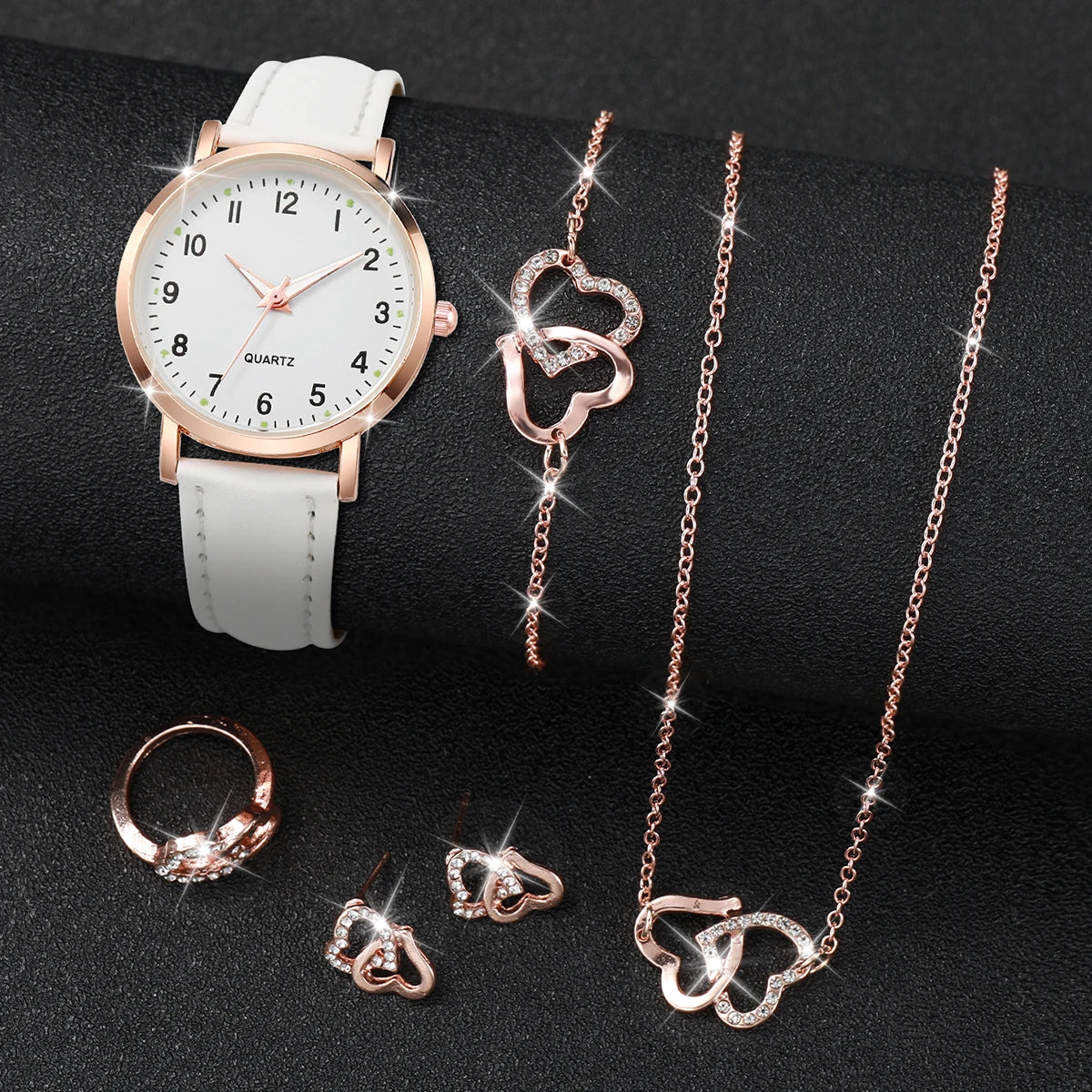 6PCS Female student fashionable night light pointer watch, small fresh frosted leather casual watch, simple digital quartz watch Qme 6PCS Set Without Box